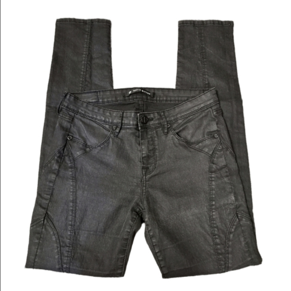 David Bitton Jeans Low Rise Straight Leg Black Moto Style Stretch Denim Size 28